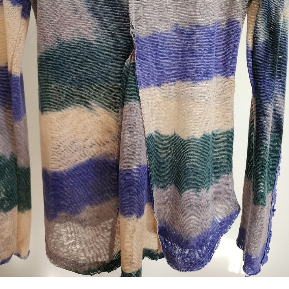 Vintage Havana Tie Dye Stripe Top Medium Crochet‎ Lace Cuffs USA Boho - Picture 5 of 7